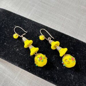 Vintage Yellow Murano Glass Wedding Cake Beaded Earrings